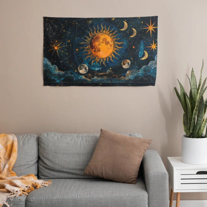 Astroloji Güneş ve Ay Temalı Duvar Örtüsü - Görsel 1