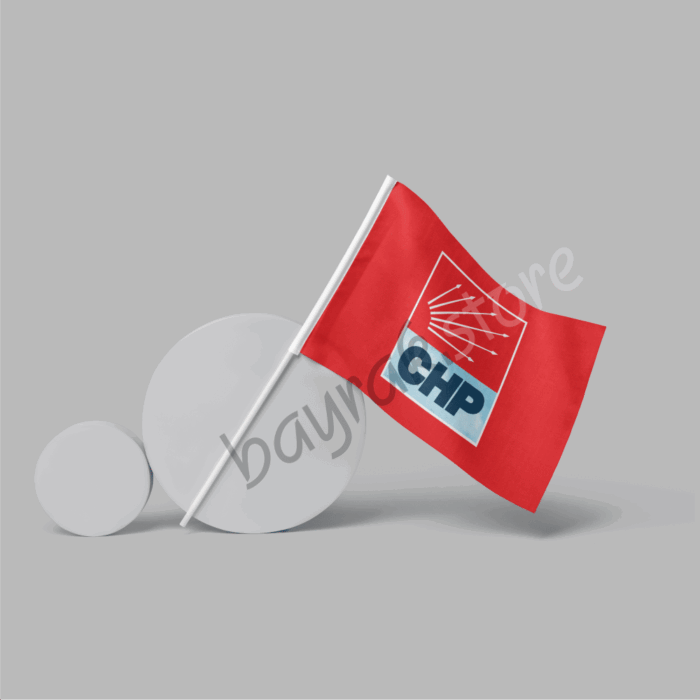 CHP 50×75 cm Kırmızı Zemin Raşel Sopalı Bayrak - Görsel 1