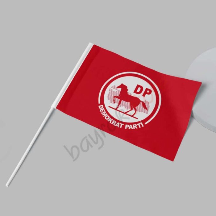 Demokrat Parti Kırmızı Zemin 50×75 cm Raşel Sopalı Bayrak - Görsel 2