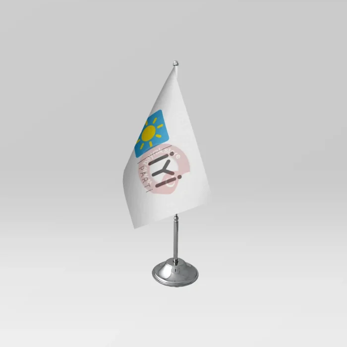 İYİ Parti Tekli Masa Bayrağı Beyaz Takım - Görsel 1