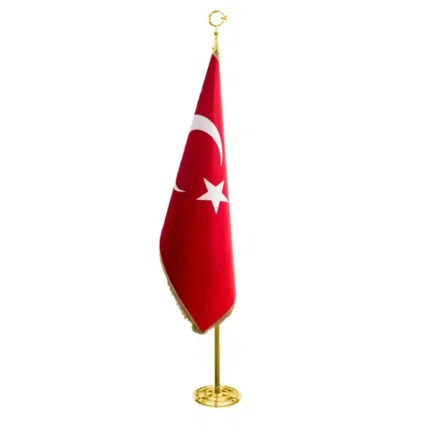 Türk Makam Bayrağı Simli Telalı Pirinç Direk