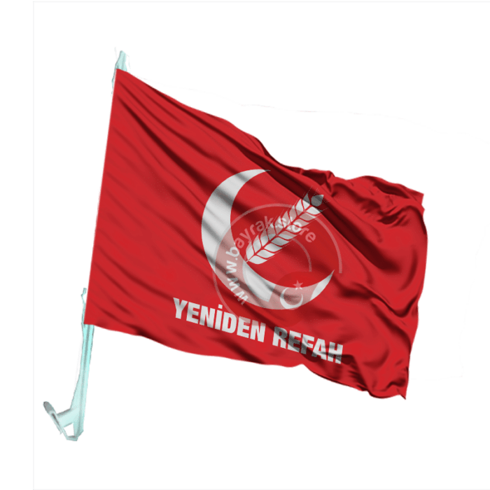 Yeniden Refah Partisi Otofors Bayrağı Kırmızı 30×45 Cm - Görsel 1