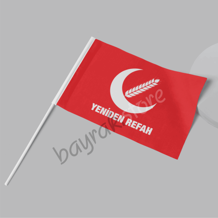 Yeniden Refah Partisi 50×75 cm Raşel Sopalı Bayrak (Kırmızı Zeminli) - Görsel 2