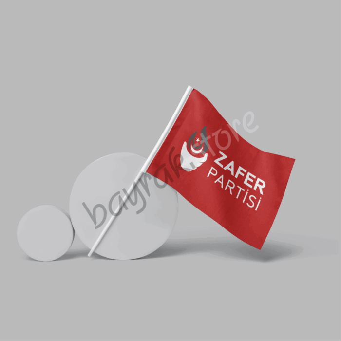 Zafer Partisi 50x75 Raşel Sopalı Bayrak (Kırmızı Zeminli) - Görsel 1