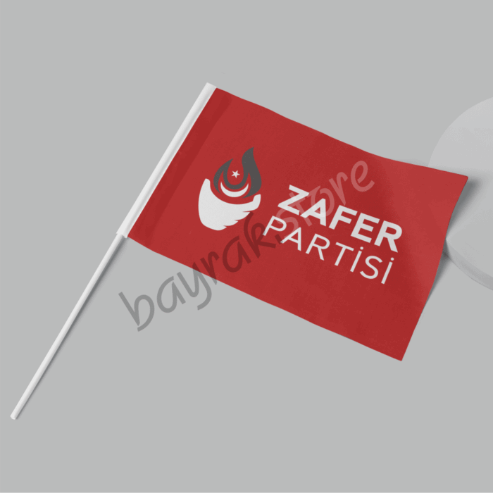 Zafer Partisi 50x75 Raşel Sopalı Bayrak (Kırmızı Zeminli) - Görsel 2